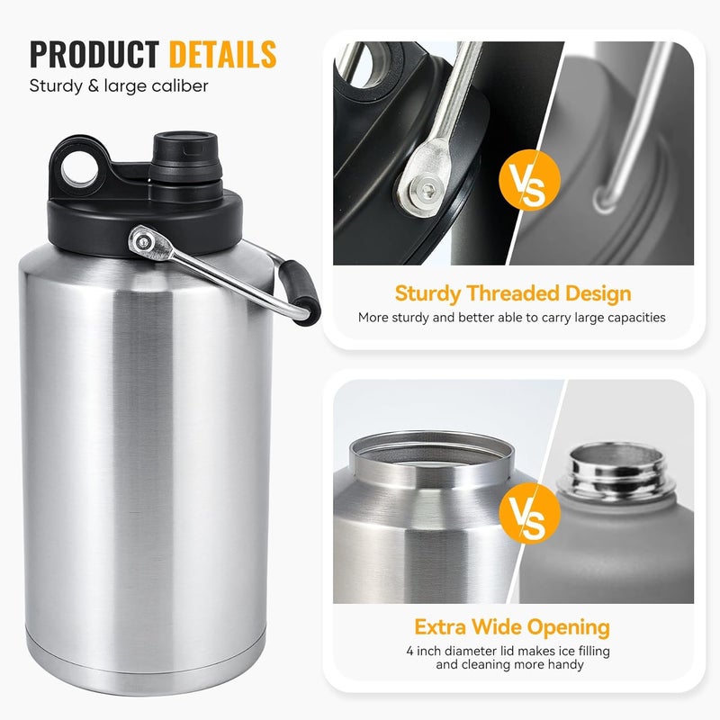 Kerilyn Insulated Gallon Jug with Handle, One Gallon, 128 Ounces, Stainless Steel, Large Double Vacuum Water Bottle for Hot & Cold Drinks, Wide Mouth, Sweat Proof, Great for Travel, Camping - Image 4